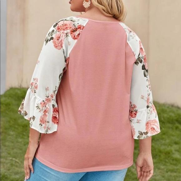 Boho black  V neck floral print sleeve blouse - Picture 10 of 16